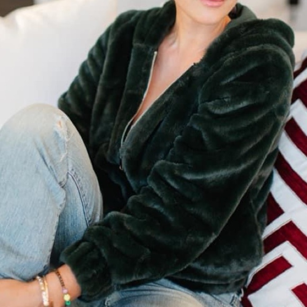 Forest Green Faux Fur Zip up Jacket